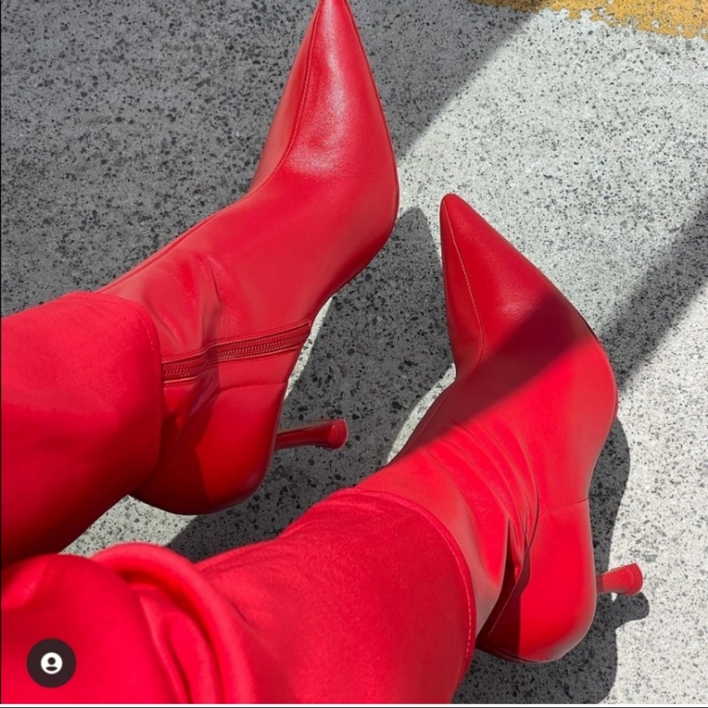 Zara Pointed Toe Heeled Ankle Red Boots Size 6 - Picture 2 of 13